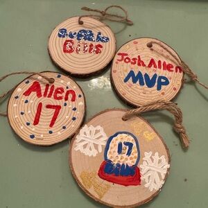 Handcrafted Holiday Ornaments Set - Red, Blue, Gold Josh Allen Buffalo bills
